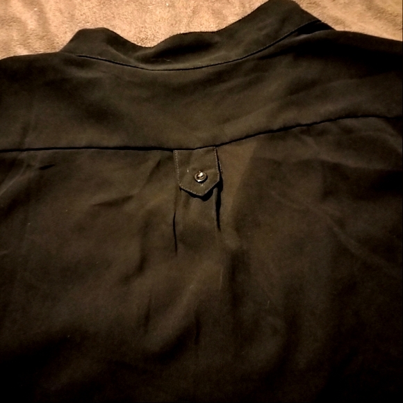 Nazz Couture Blouse, Women, Roll Tab Sleeve, 1/2 BttnUp, Black,Pckt, see thru, L - Picture 10 of 11